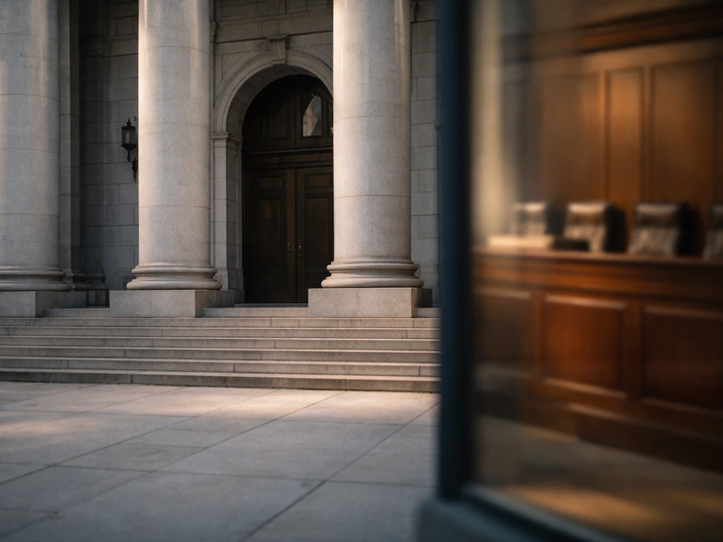 Quiet courthouse exterior in natural light, symbolizing legal risk and litigation costs.