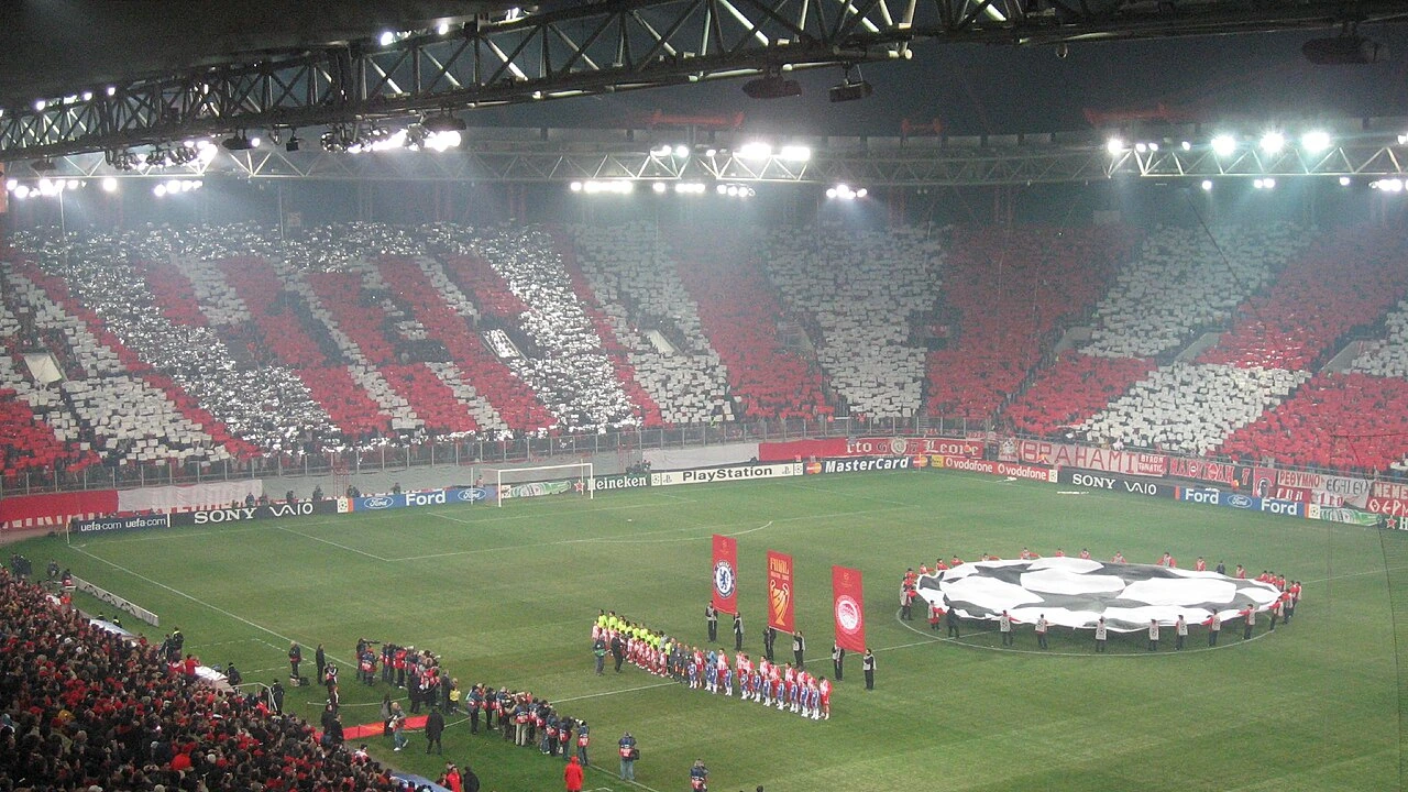 Olympiacos FC fans and stadium tifo during a match