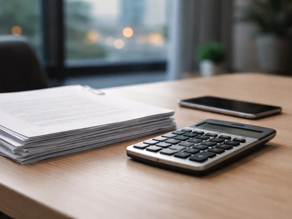 Close-up of financial documents and a calculator on a desk, symbolizing a football club’s latest accounts snapshot