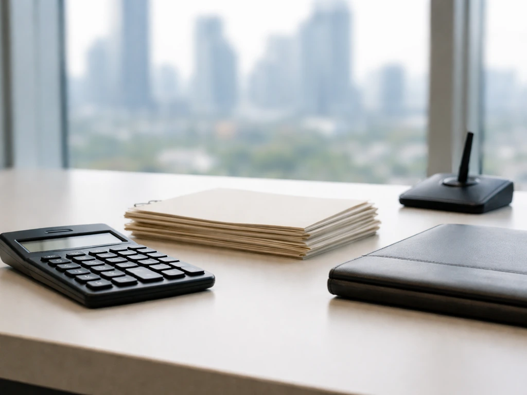 Minimal office scene with a calculator and business documents suggesting multiple income streams