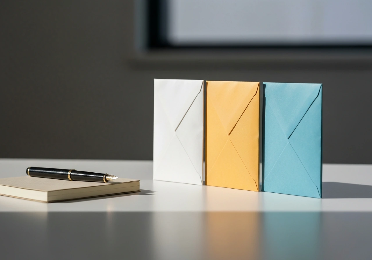 Minimal desk scene with three sealed envelopes suggesting different income streams.