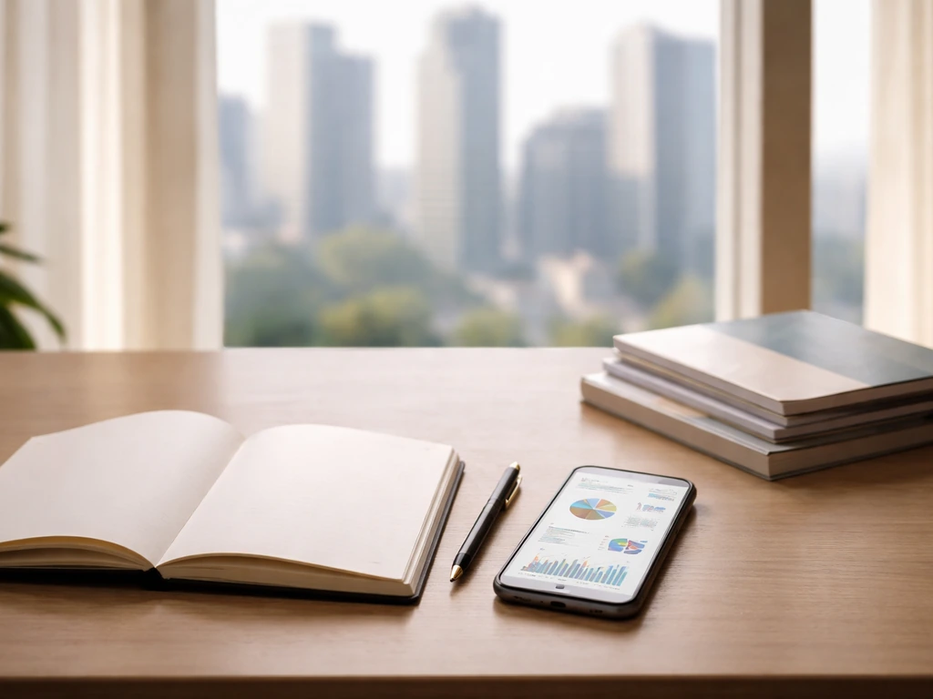 Minimal desk scene with phone and blank note pages suggesting checking updated wealth rankings.